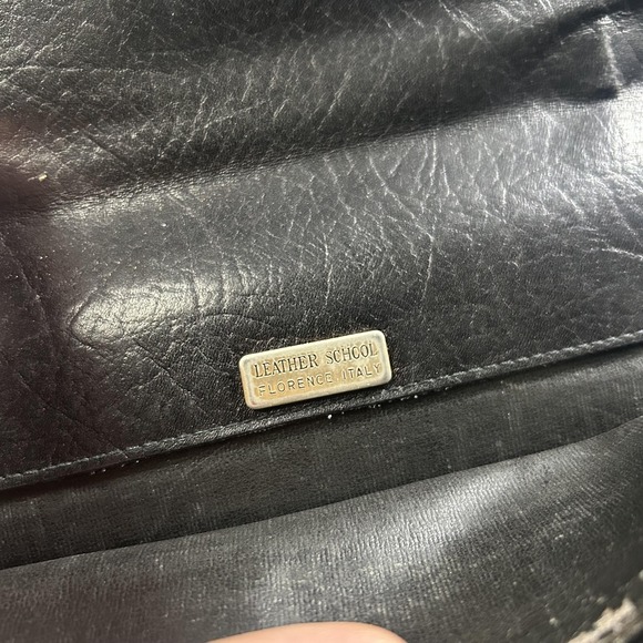 Leather School Black 16" Leather Mens Portfolio Briefcase Business Bag Italy - Picture 3 of 8